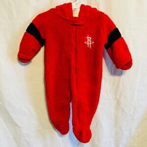 NBA Houston Rockets Baby 3-6m Red Sherpa Coverall One Piece Zip Hooded